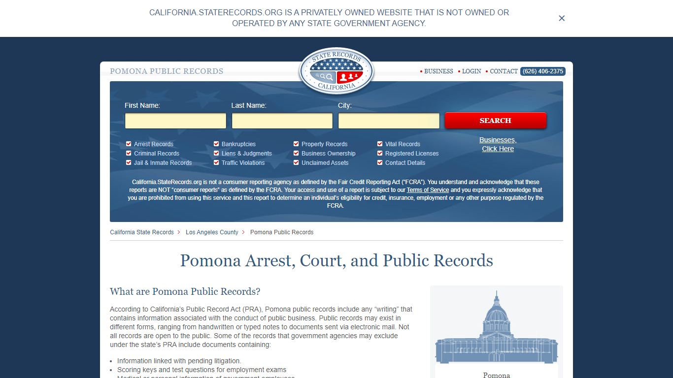 Pomona Arrest and Public Records | California.StateRecords.org